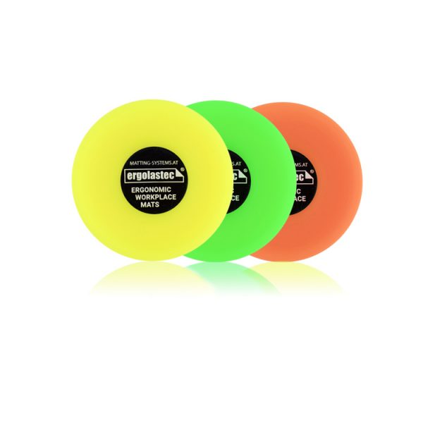 3 Mini Frisbees in den Farben gelb, grün und orange